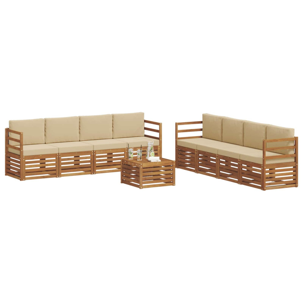 Produktbild för Soffgrupper 9 pcs Naturlig och Beige Massivt Akaciaträ