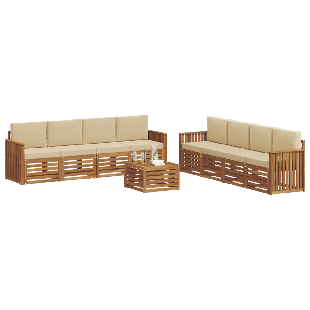 Produktbild för Soffgrupper 9 pcs Naturlig och Beige Massivt Akaciaträ