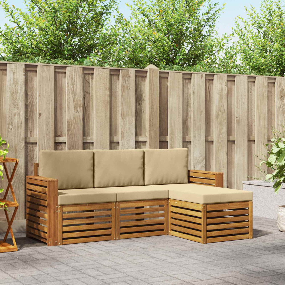 Produktbild för Utomhussoffset med kudde 4 pcs Naturlig och Beige