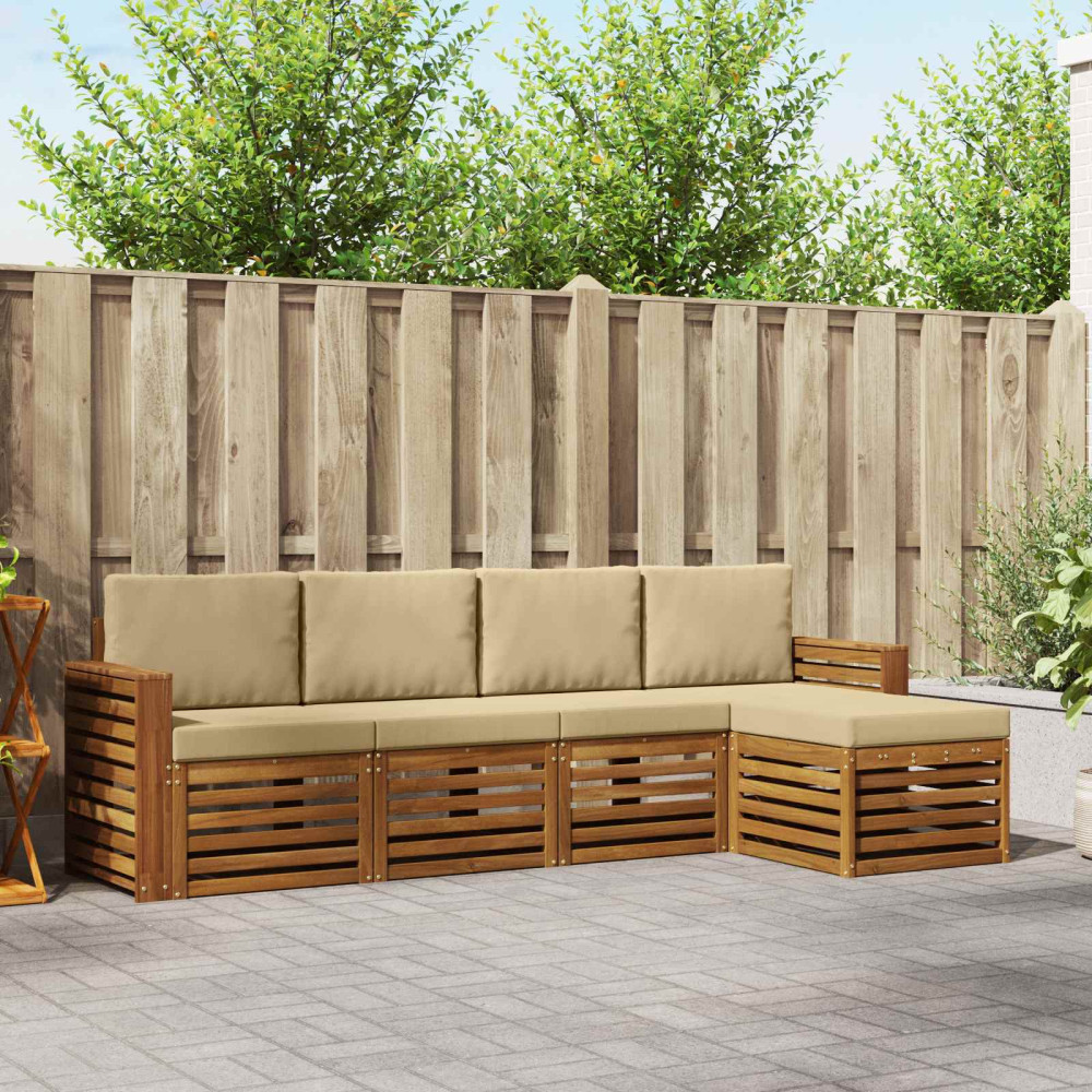Produktbild för Utomhussoffset med kudde 5 pcs Naturlig och Beige