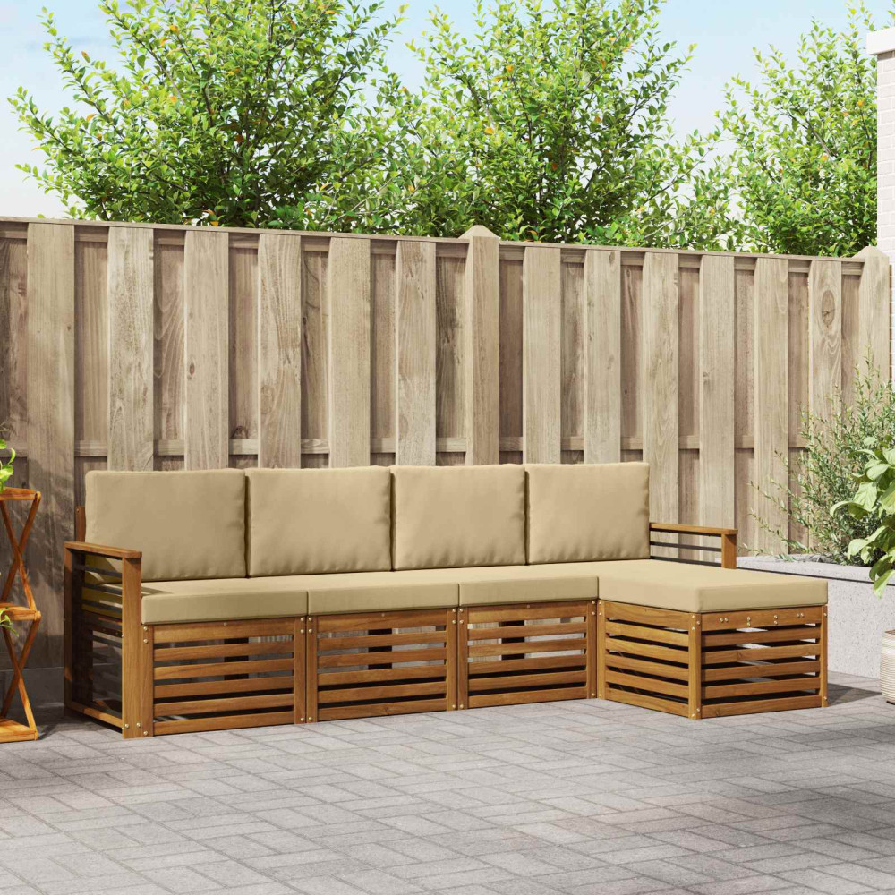 Produktbild för Utomhussoffset med kudde 5 pcs Naturlig och Beige