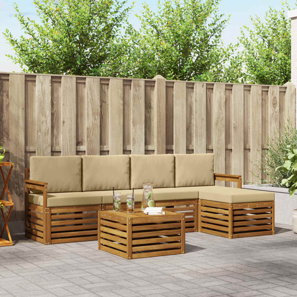 Produktbild för Utomhussoffset med kudde 6 pcs Naturlig och Beige