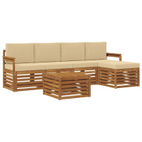 Produktbild för Utomhussoffset med kudde 6 pcs Naturlig och Beige