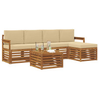 Produktbild för Utomhussoffset med kudde 6 pcs Naturlig och Beige