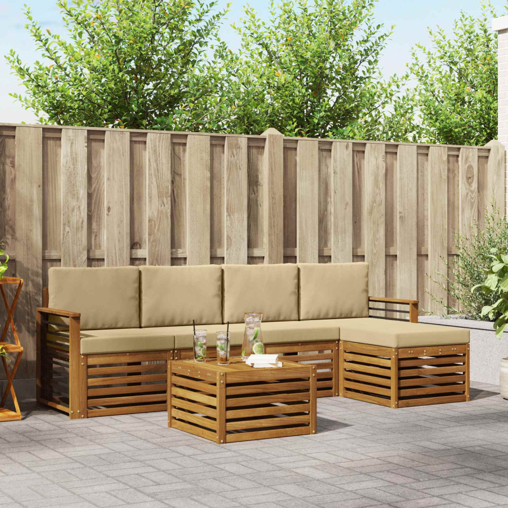 Produktbild för Utomhussoffset med kudde 6 pcs Naturlig och Beige