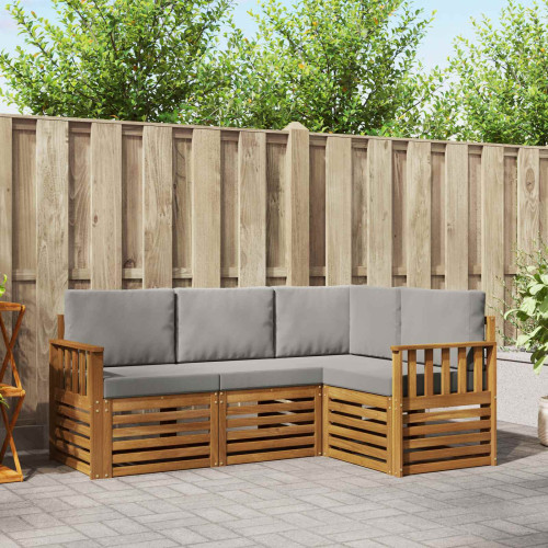 vidaXL Soffgrupper 4 pcs Naturlig och Ljus Grå Massivt Akaciaträ