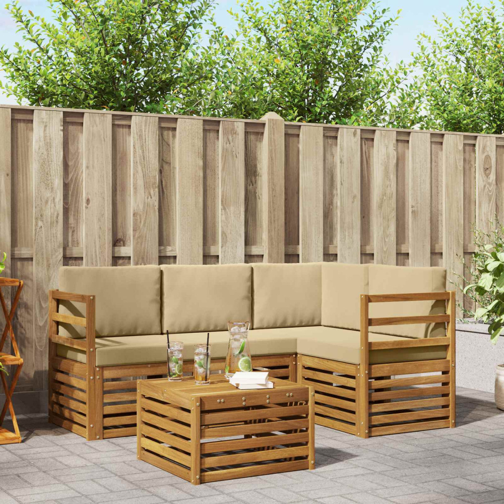 Produktbild för Utomhussoffset med kudde 5 pcs Naturlig och Beige