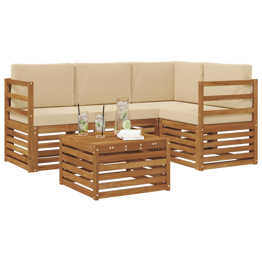 Produktbild för Utomhussoffset med kudde 5 pcs Naturlig och Beige