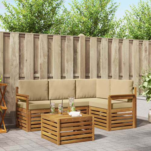 vidaXL Utomhussoffset med kudde 5 pcs Naturlig och Beige - Möbelset