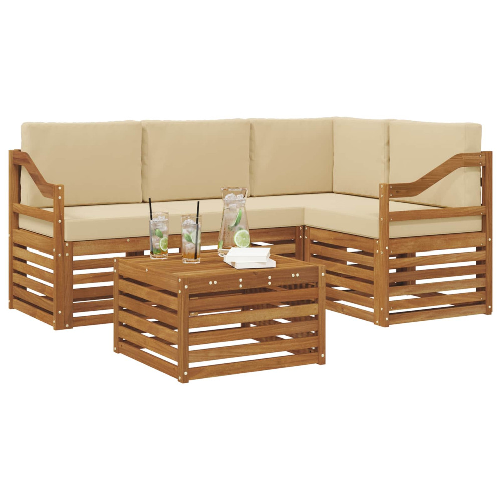 Produktbild för Utomhussoffset med kudde 5 pcs Naturlig och Beige