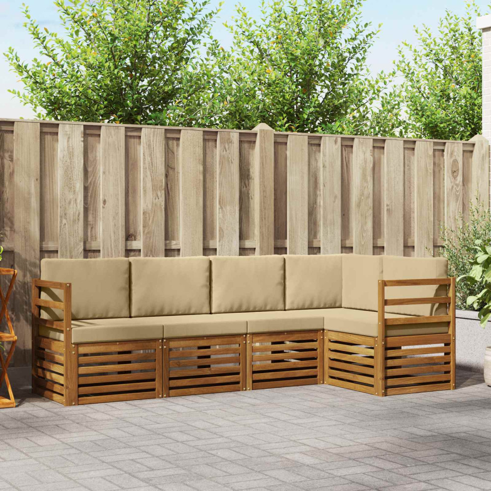 Produktbild för Sektionsoffgrupp 5 pcs Naturlig och Beige Massivt Akaciaträ