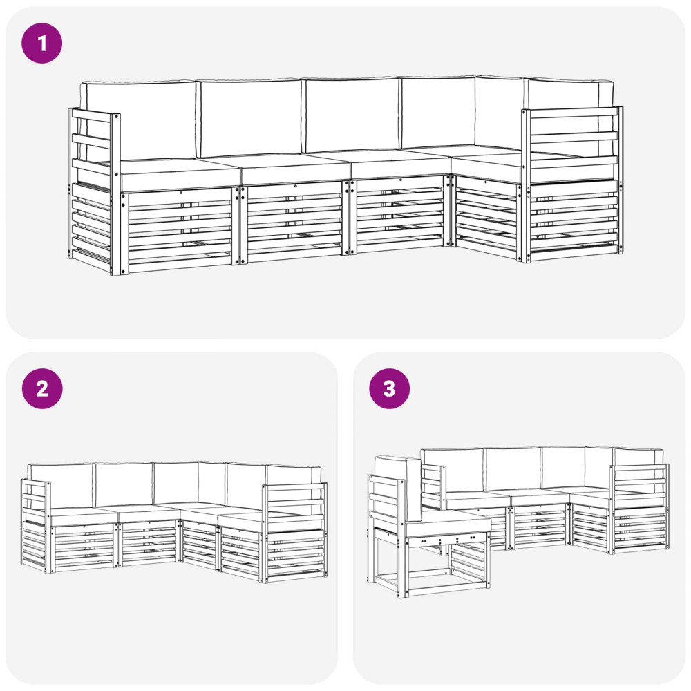 Produktbild för Sektionsoffgrupp 5 pcs Naturlig och Beige Massivt Akaciaträ