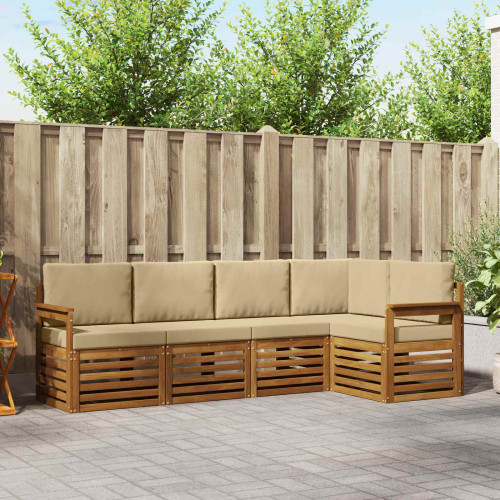 vidaXL Sektionsoffgrupp 5 pcs Naturlig och Beige Massivt Akaciaträ