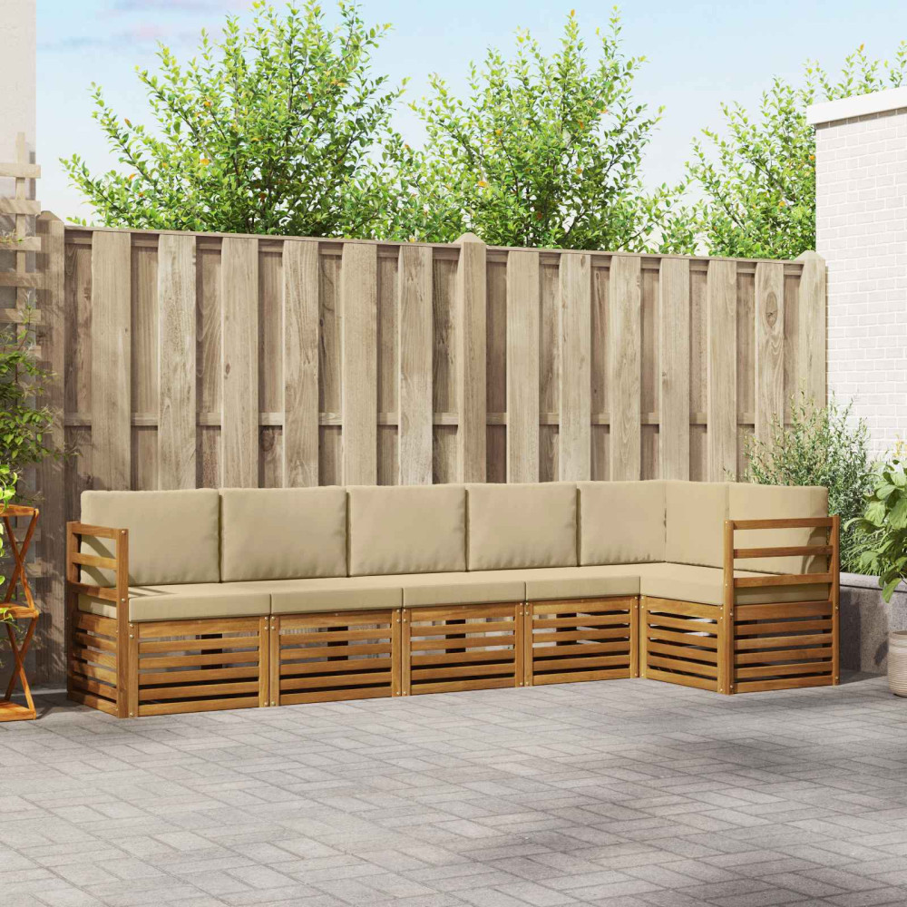 Produktbild för Sektionsoffgrupp 6 pcs Naturlig och Beige Massivt Akaciaträ