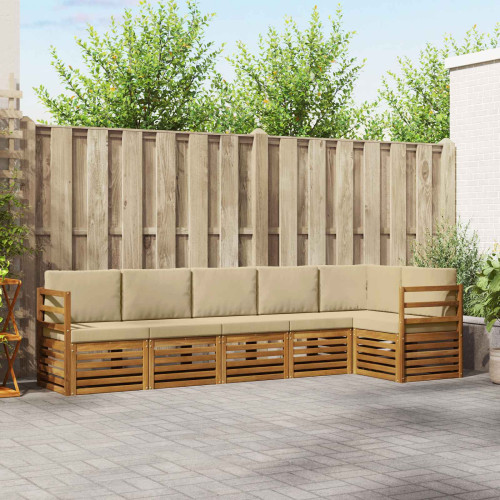 vidaXL Sektionsoffgrupp 6 pcs Naturlig och Beige Massivt Akaciaträ