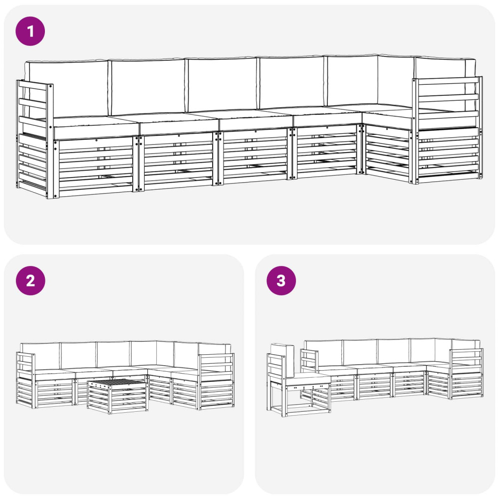 Produktbild för Sektionsoffgrupp 6 pcs Naturlig och Beige Massivt Akaciaträ