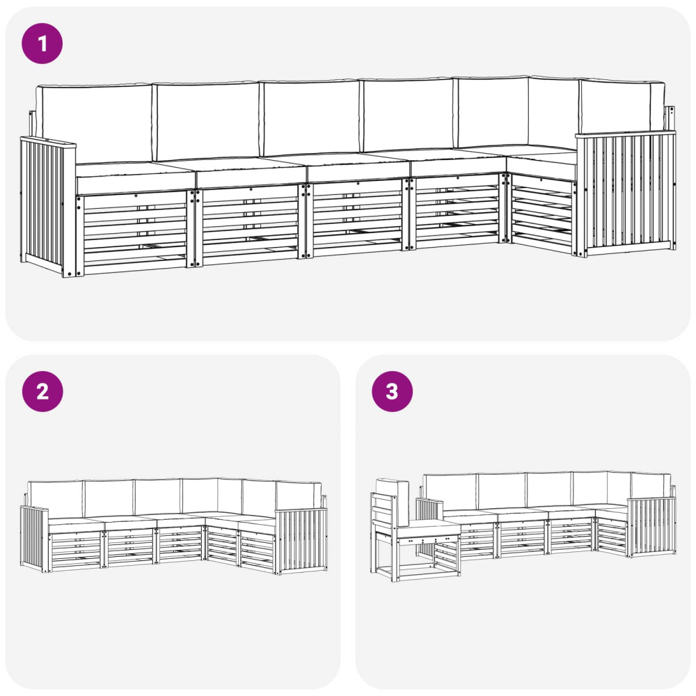 Produktbild för Sektionsoffgrupp 6 pcs Naturlig och Grädde Massivt Akaciaträ