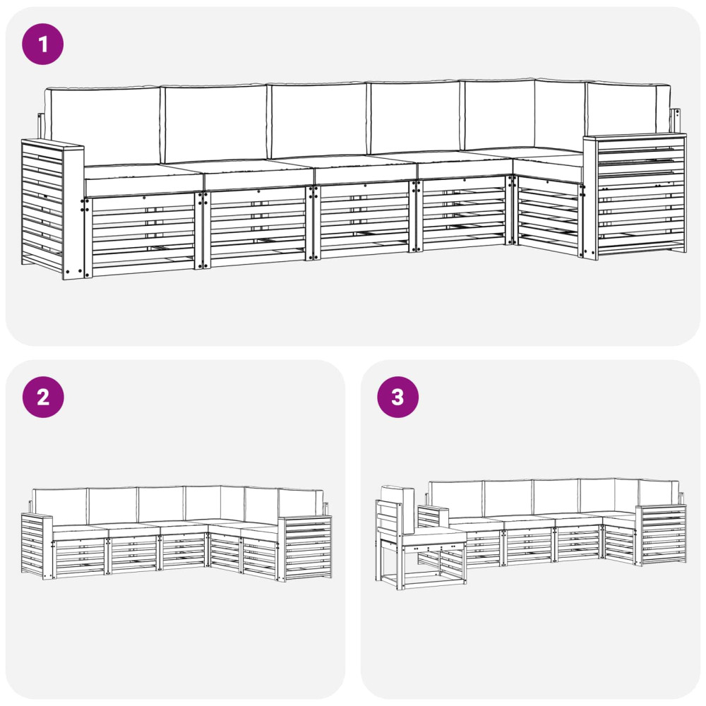 Produktbild för Sektionsoffgrupp 6 pcs Naturlig och Grädde Massivt Akaciaträ