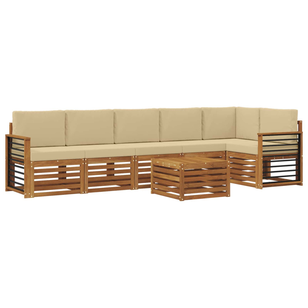 Produktbild för Sektionsoffgrupp 7 pcs Naturlig och Beige Massivt Akaciaträ