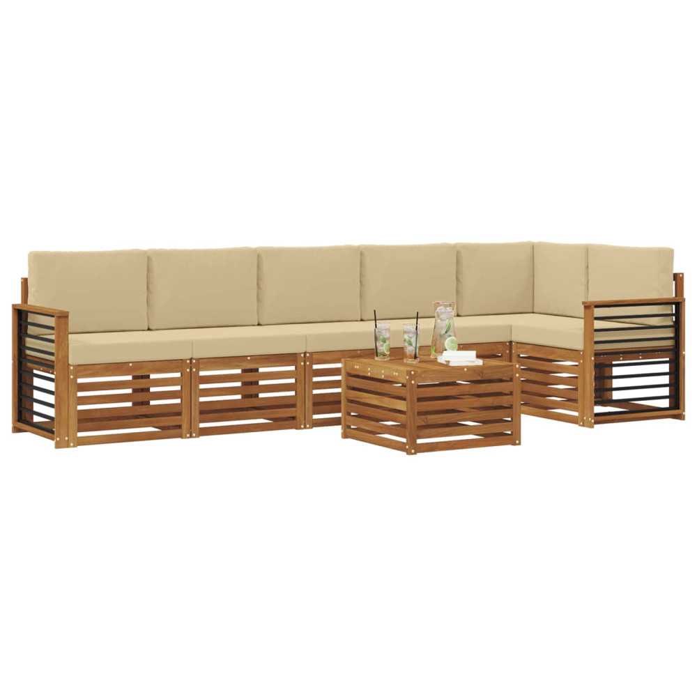 Produktbild för Sektionsoffgrupp 7 pcs Naturlig och Beige Massivt Akaciaträ