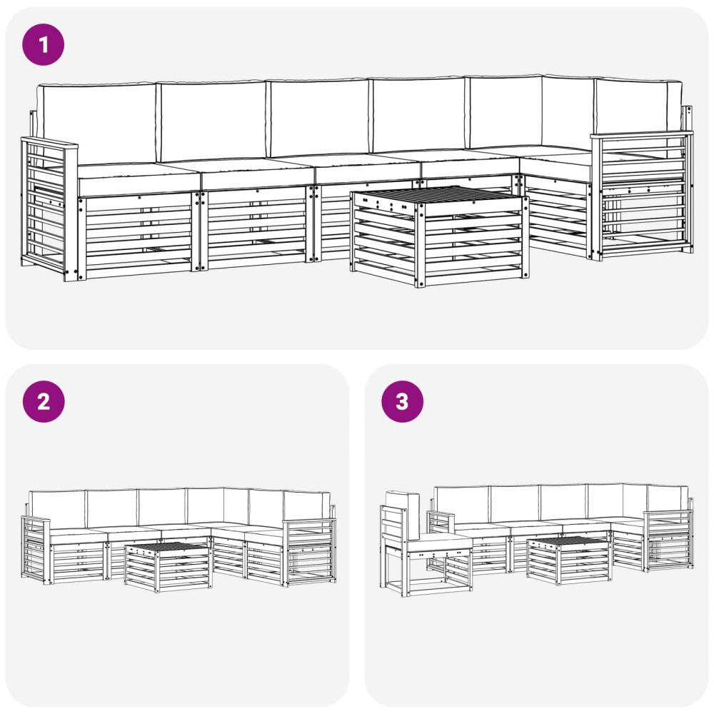 Produktbild för Sektionsoffgrupp 7 pcs Naturlig och Beige Massivt Akaciaträ