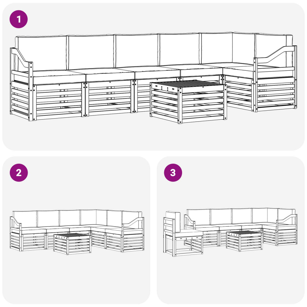 Produktbild för Sektionsoffgrupp 7 pcs Naturlig och Beige Massivt Akaciaträ