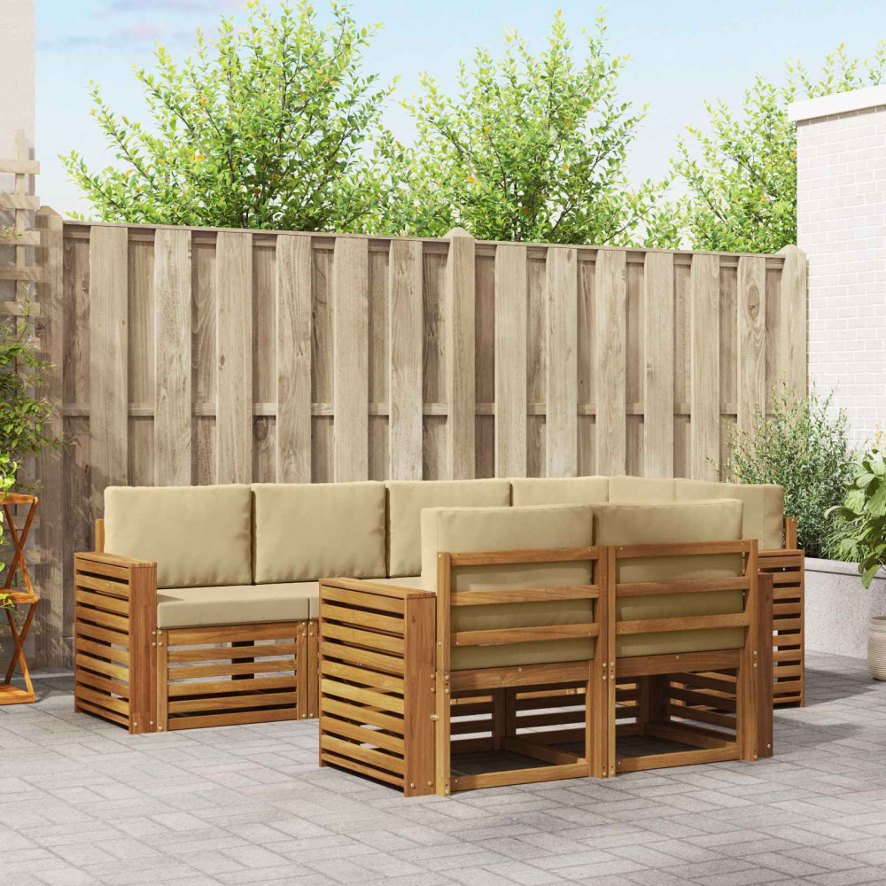 Produktbild för Sektionsoffgrupp 7 pcs Naturlig och Beige Massivt Akaciaträ