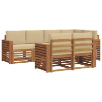 Produktbild för Sektionsoffgrupp 7 pcs Naturlig och Beige Massivt Akaciaträ