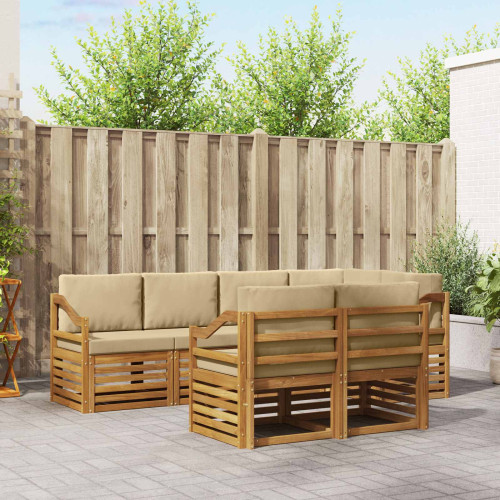 vidaXL Sektionsoffgrupp med kudde 7 pcs Naturlig och Beige