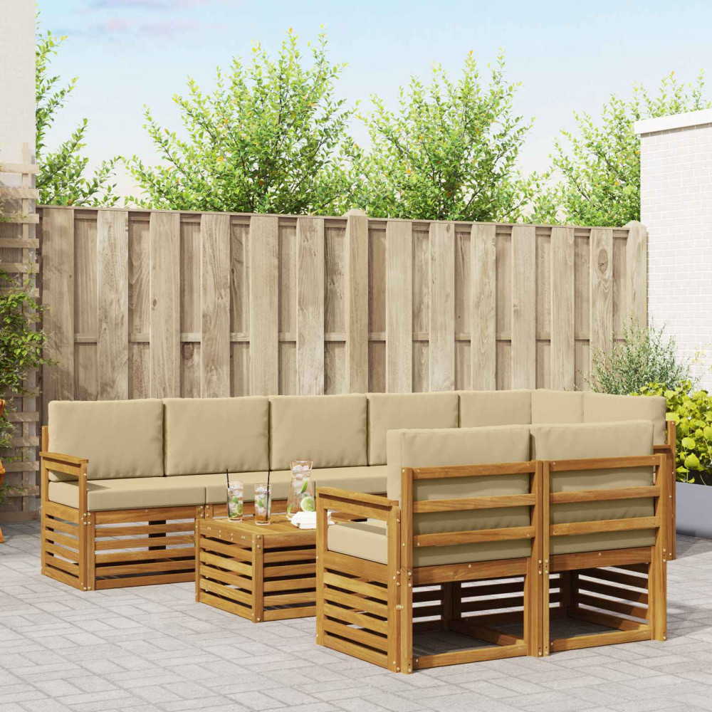Produktbild för Soffgrupper 9 pcs Naturlig och Beige Massivt Akaciaträ