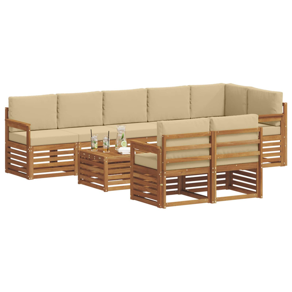 Produktbild för Soffgrupper 9 pcs Naturlig och Beige Massivt Akaciaträ