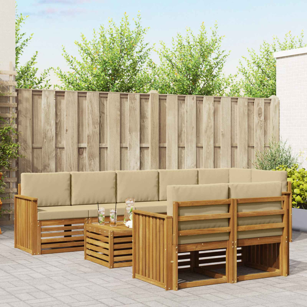 Produktbild för Soffgrupper 9 pcs Naturlig och Beige Massivt Akaciaträ