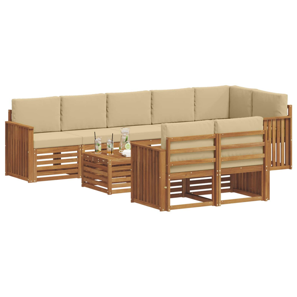 Produktbild för Soffgrupper 9 pcs Naturlig och Beige Massivt Akaciaträ