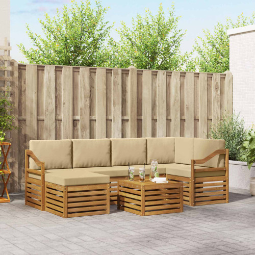 vidaXL Sektionsoffgrupp 7 pcs Naturlig och Beige Massivt Akaciaträ