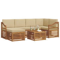 Produktbild för Sektionsoffgrupp 7 pcs Naturlig och Beige Massivt Akaciaträ