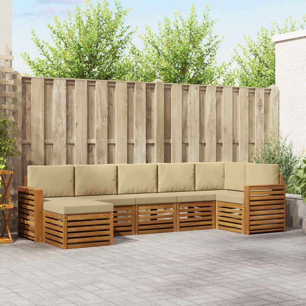 Produktbild för Sektionsoffgrupp 7 pcs Naturlig och Beige Massivt Akaciaträ