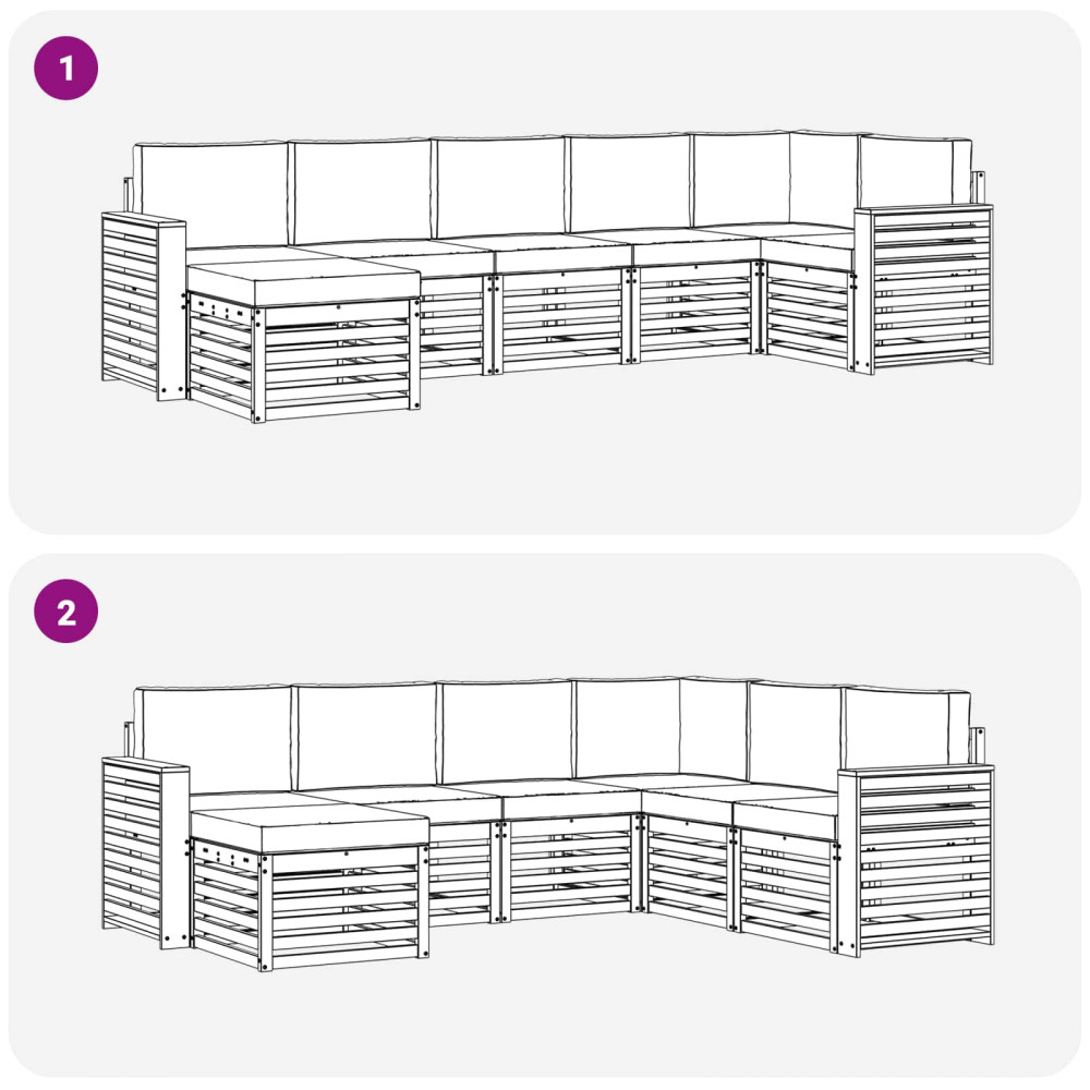 Produktbild för Sektionsoffgrupp 7 pcs Naturlig och Beige Massivt Akaciaträ