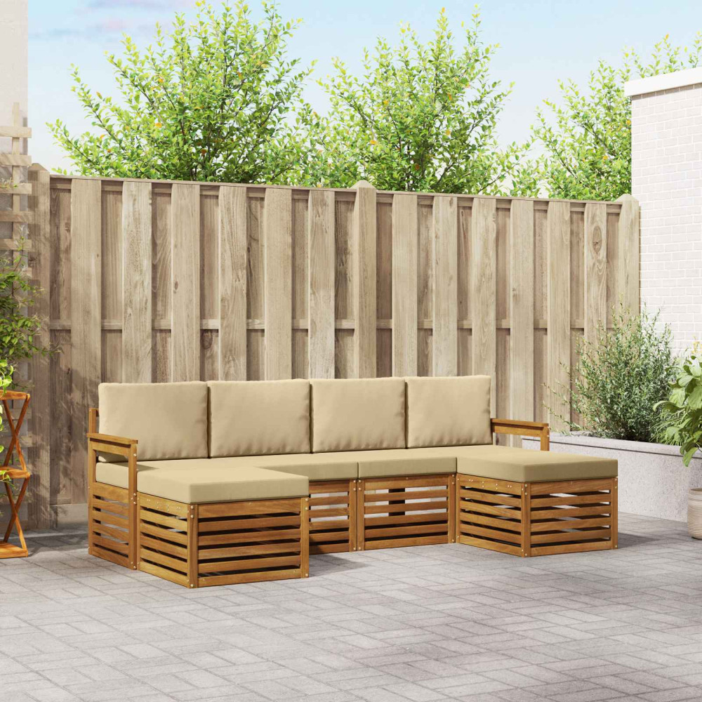 Produktbild för Soffgrupper 6 pcs Naturlig och Beige Massivt Akaciaträ