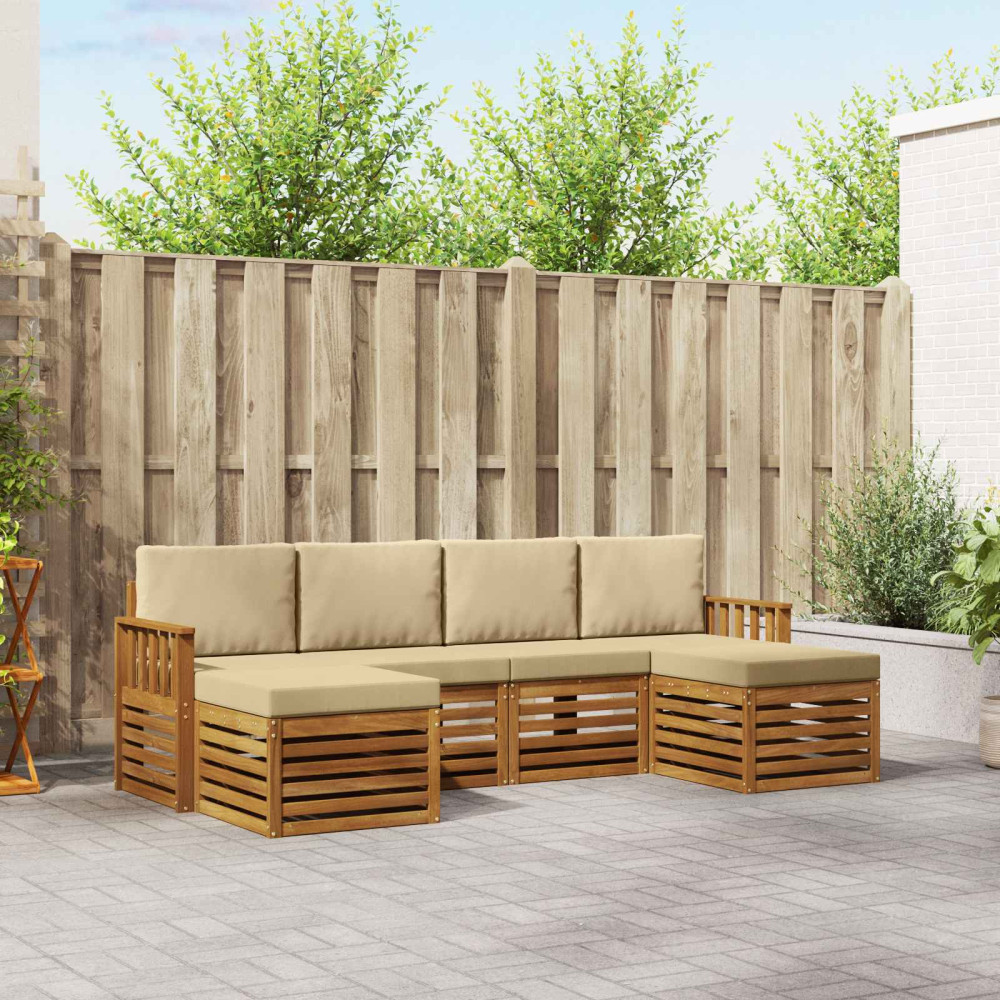 Produktbild för Soffgrupper 6 pcs Naturlig och Beige Massivt Akaciaträ