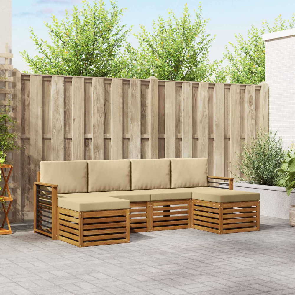 Produktbild för Soffgrupper 6 pcs Naturlig och Beige Massivt Akaciaträ