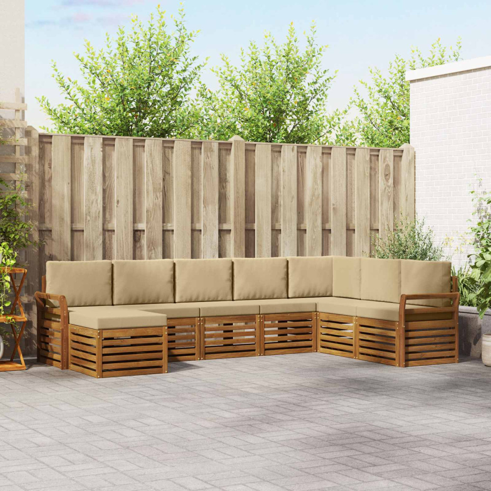 Produktbild för Utomhussoffset 8 pcs Naturlig och Beige Massivt Akaciaträ