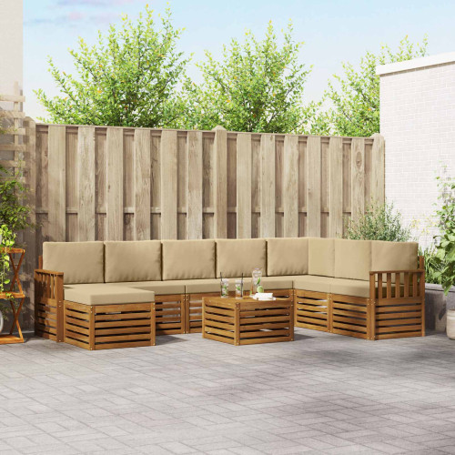 vidaXL Utomhussoffset 9 pcs Naturlig och Beige Massivt Akaciaträ