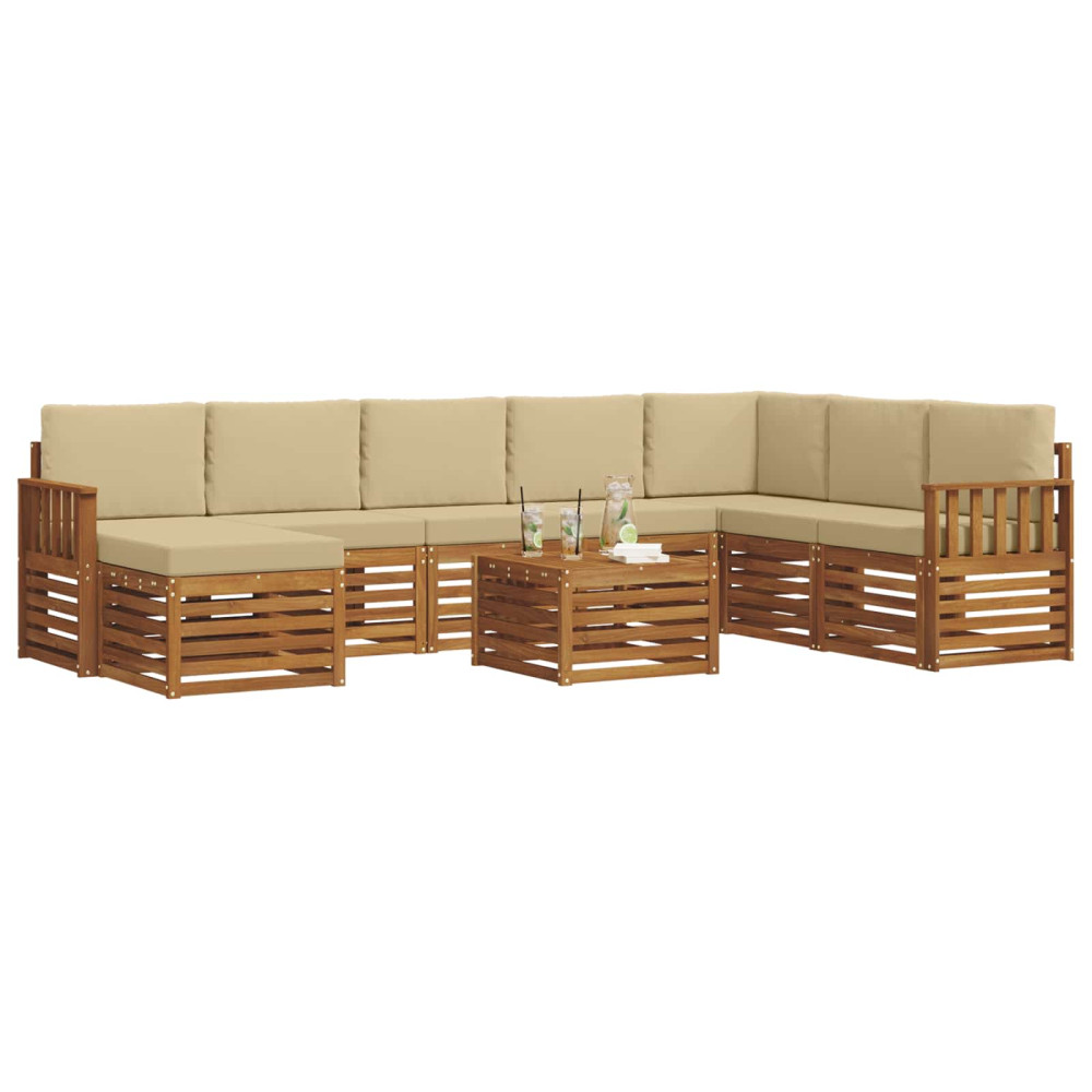 Produktbild för Utomhussoffset 9 pcs Naturlig och Beige Massivt Akaciaträ