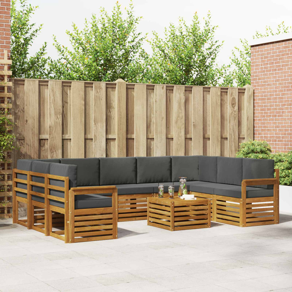 Produktbild för Soffgrupper 10 pcs Naturlig och Antracit Massivt Akaciaträ