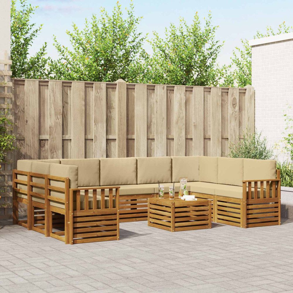 Produktbild för Soffgrupper 10 pcs Naturlig och Beige Massivt Akaciaträ