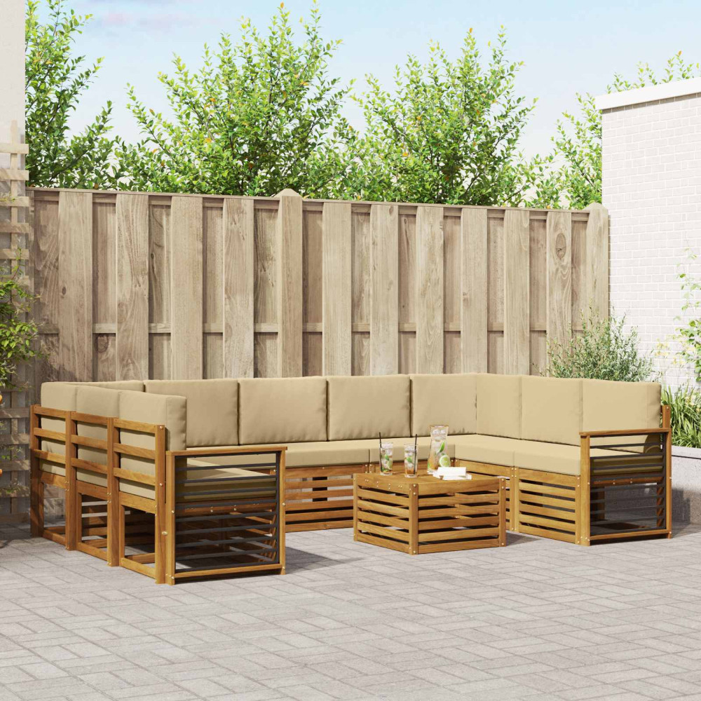 Produktbild för Soffgrupper 10 pcs Naturlig och Beige Massivt Akaciaträ