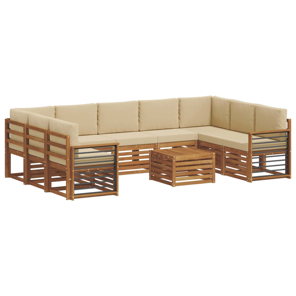 Produktbild för Soffgrupper 10 pcs Naturlig och Beige Massivt Akaciaträ