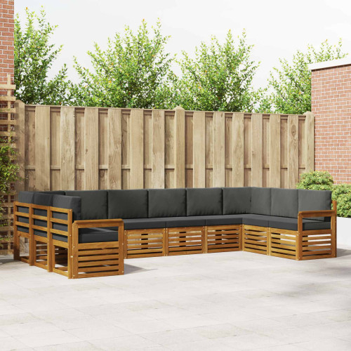 vidaXL Sektionsoffgrupp med kudde 10 pcs Naturlig och Antracit
