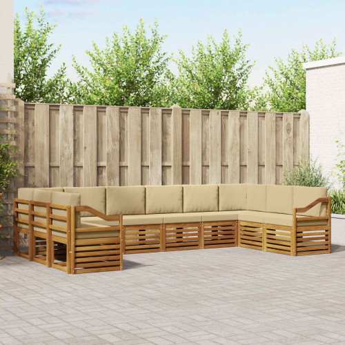vidaXL Sektionsoffgrupp med kudde 10 pcs Naturlig och Beige