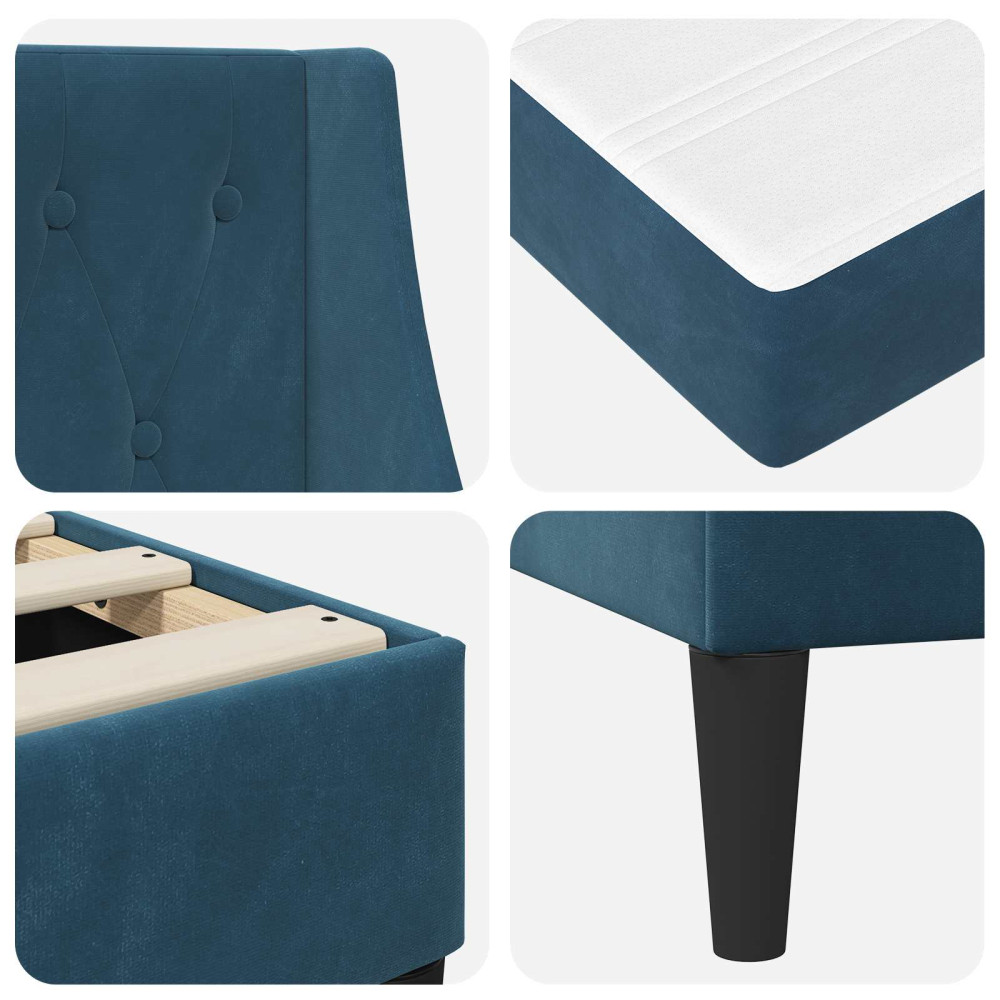 Produktbild för Sängram med madrass med madrass Blå 140 x 190 cm Sammet